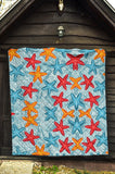 Blue Red Orange Starfish Pattern Premium Quilt