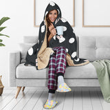 Cute White Rabbit Polka Dots Black Background Hooded Blanket