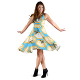 Bee Honeycomb Pattern Sleeveless Midi Dress
