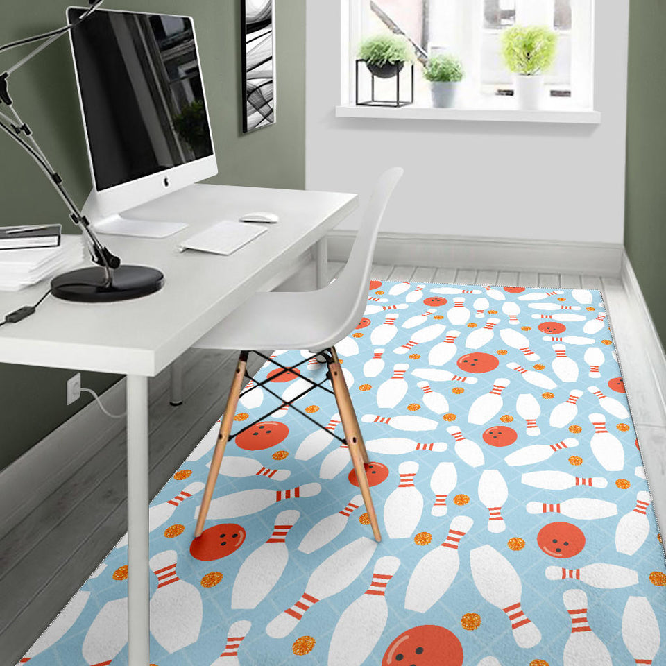 Bowling Ball Bowling Pins Blue Blackground Area Rug