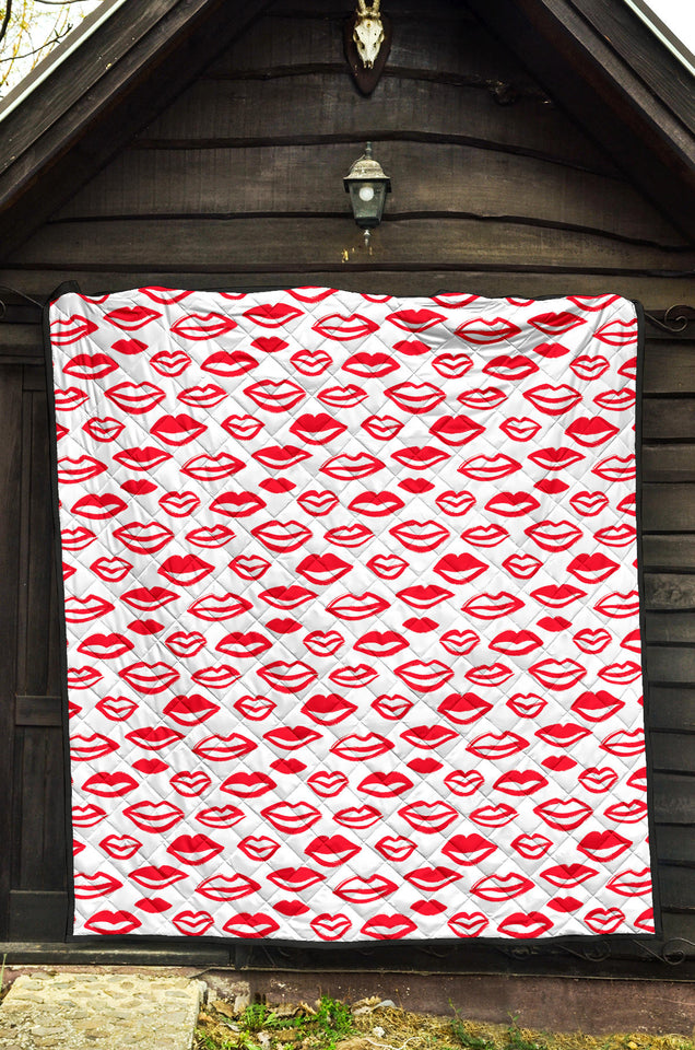 Lips Pattern Print Design 05 Premium Quilt