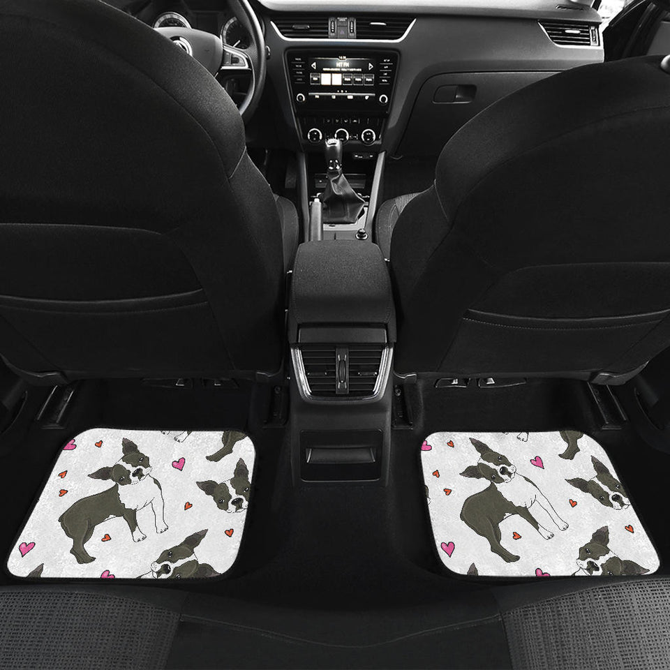 Boston Terrier Dog Hearts Vector Pattern Front And Back Car Mats