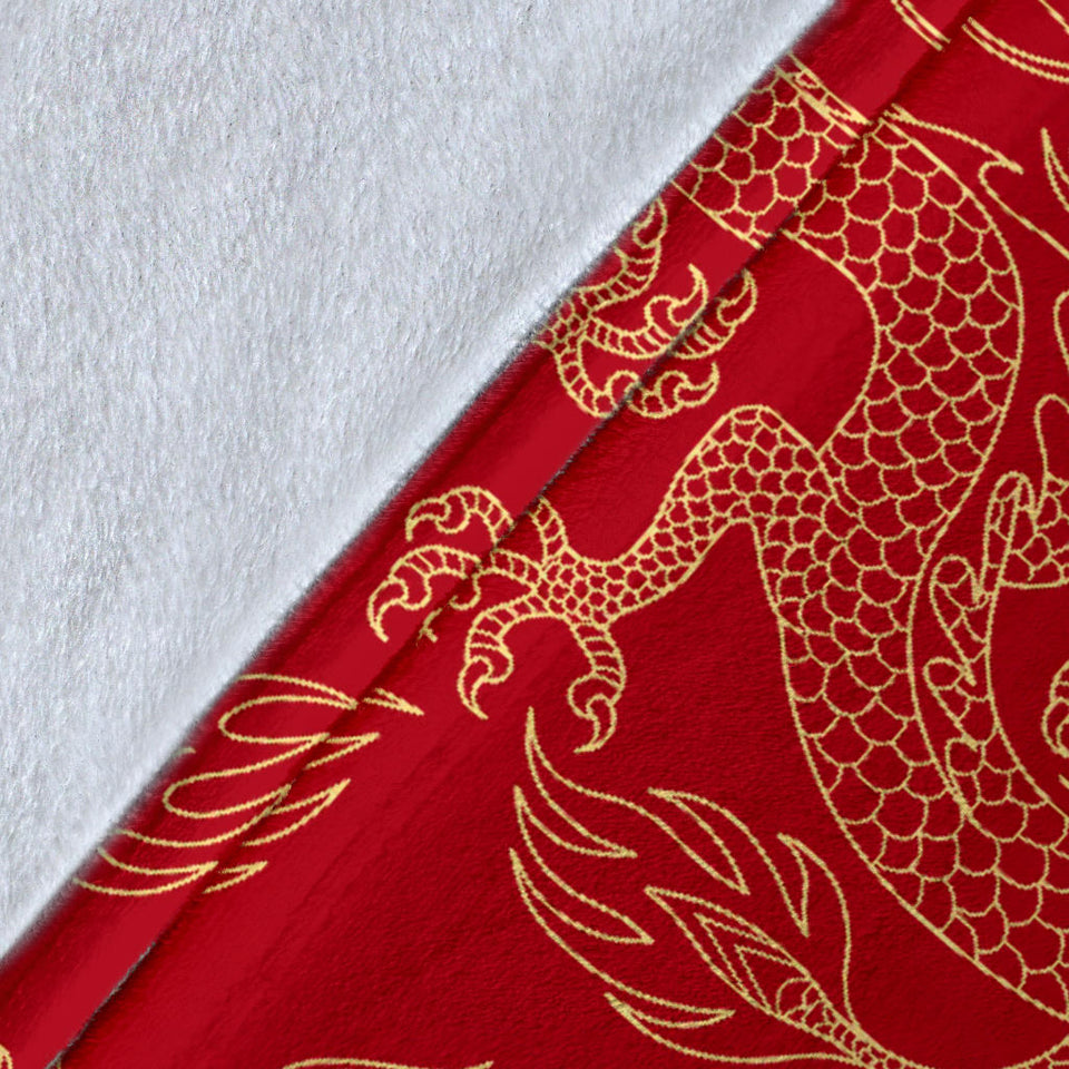 Gold Dragons Red Background Premium Blanket