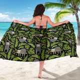 Cute Sloths Tropical Palm Leaves Black Background Sarong