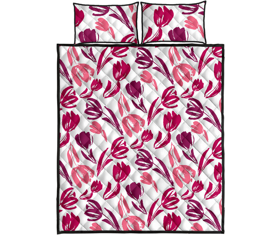 pink sketch tulip pattern Quilt Bed Set