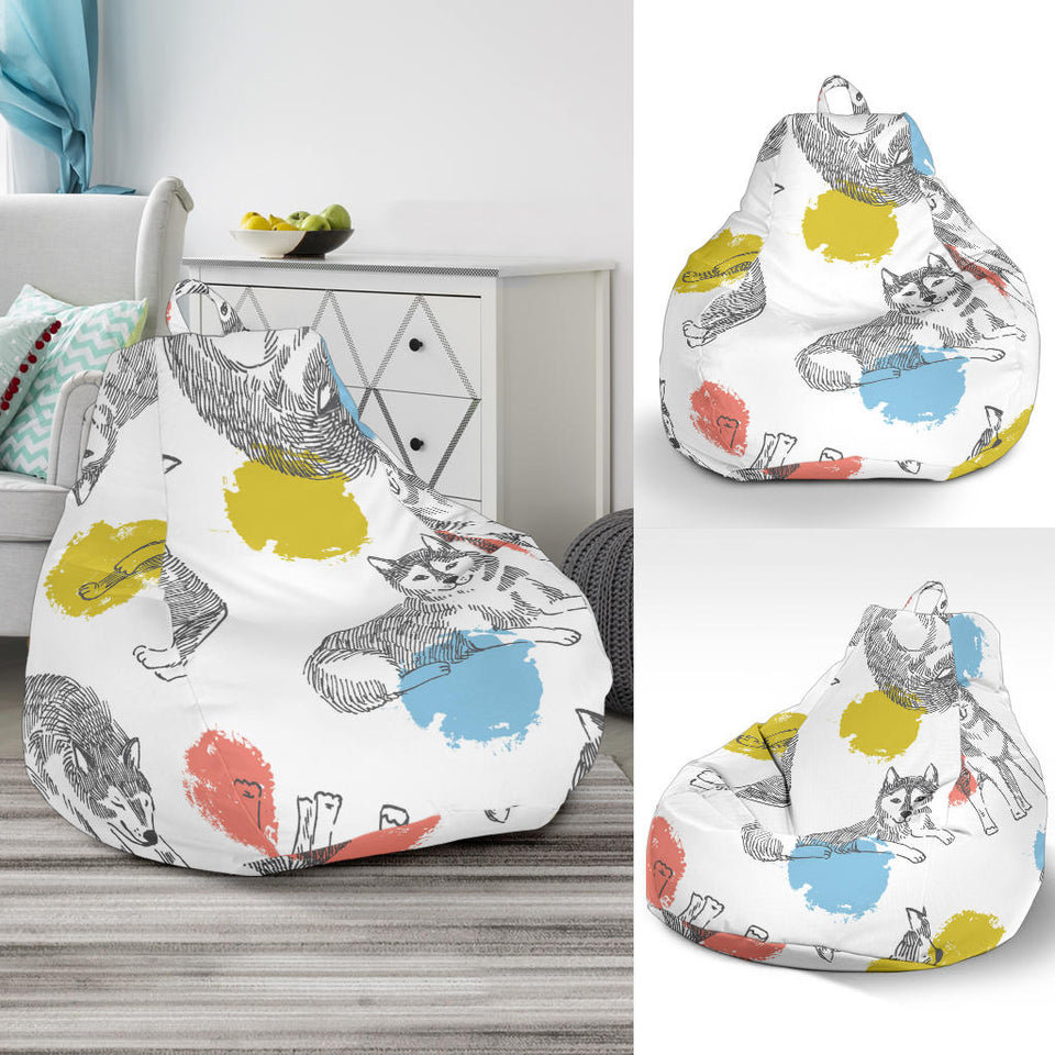 Siberian Husky And Colorful Circle Pattern Bean Bag Cover