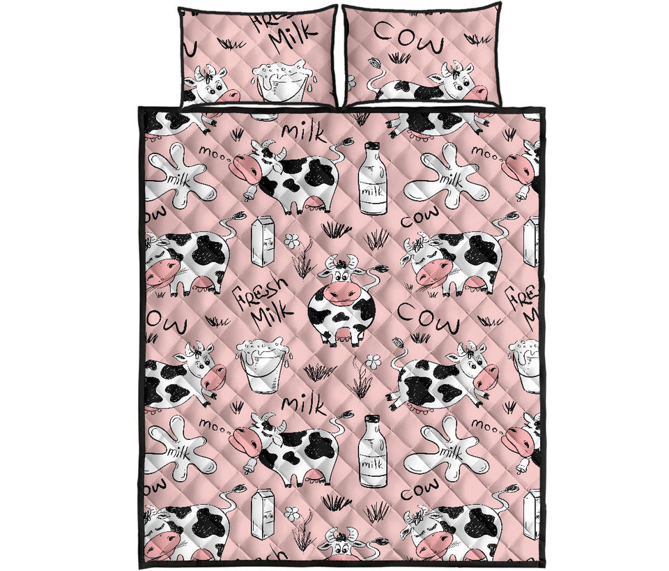 Cows milk product pink background Quilt Bed Set