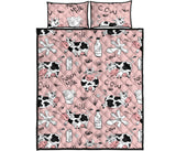 Cows milk product pink background Quilt Bed Set
