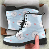 White Cute Pomeranian Pattern Leather Boots
