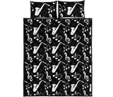 Saxophone music notes treble clef black white theme Quilt Bed Set