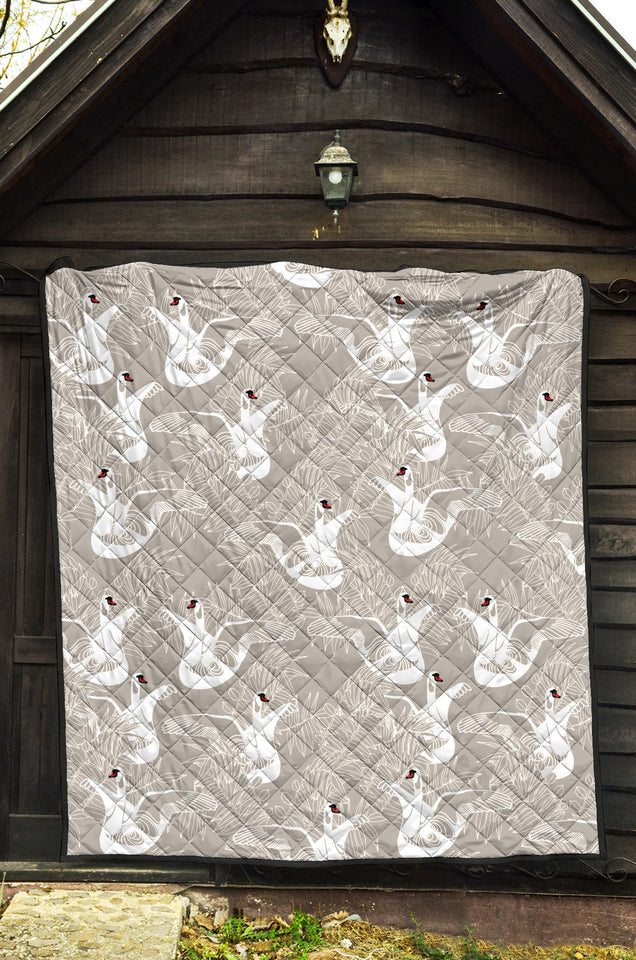 White Swan Gray Background Premium Quilt