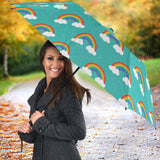 Rainbow Pattern Green Background Umbrella