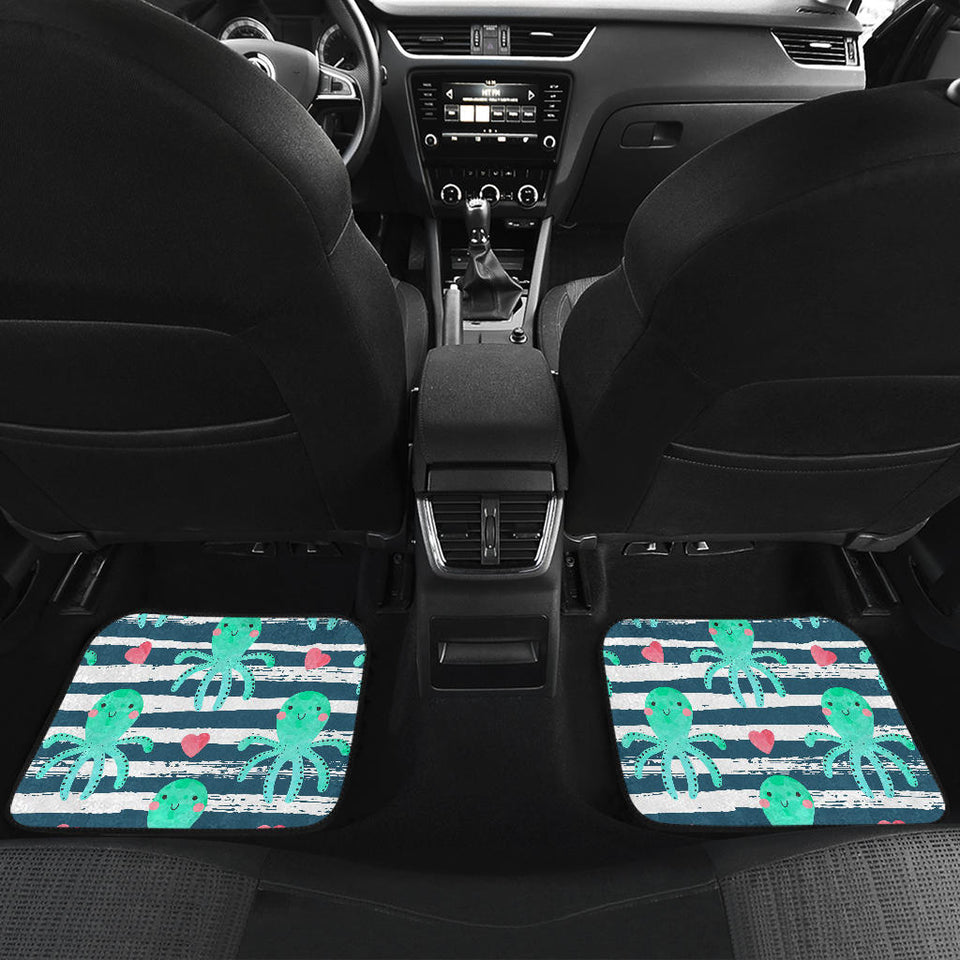 Cute Octopuses Heart Striped Background Front And Back Car Mats