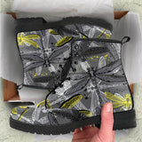 Hand Drawn Dragonfly Pattern Leather Boots