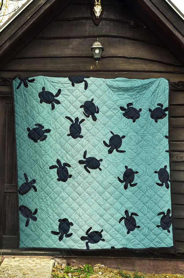 Sea Turtle With Blue Ocean Backgroud Premium Quilt