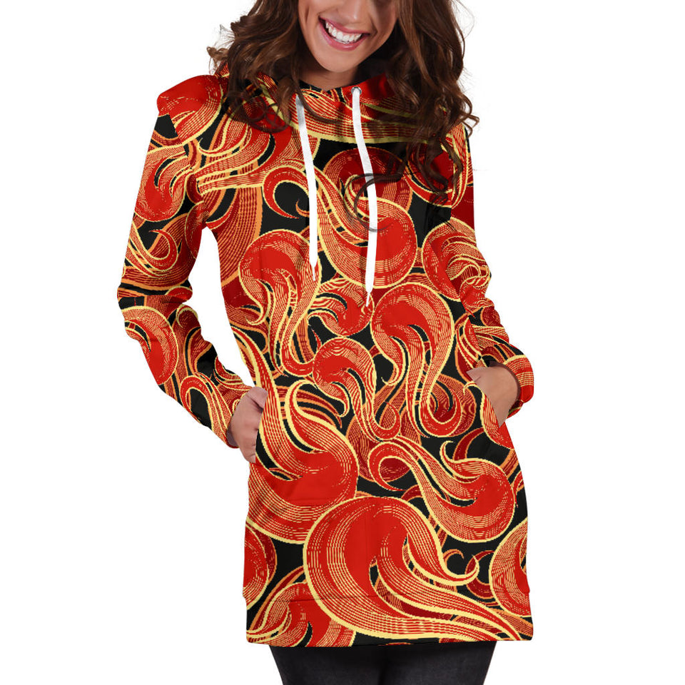 Fire Flame Pattern Women'S Hoodie Dress