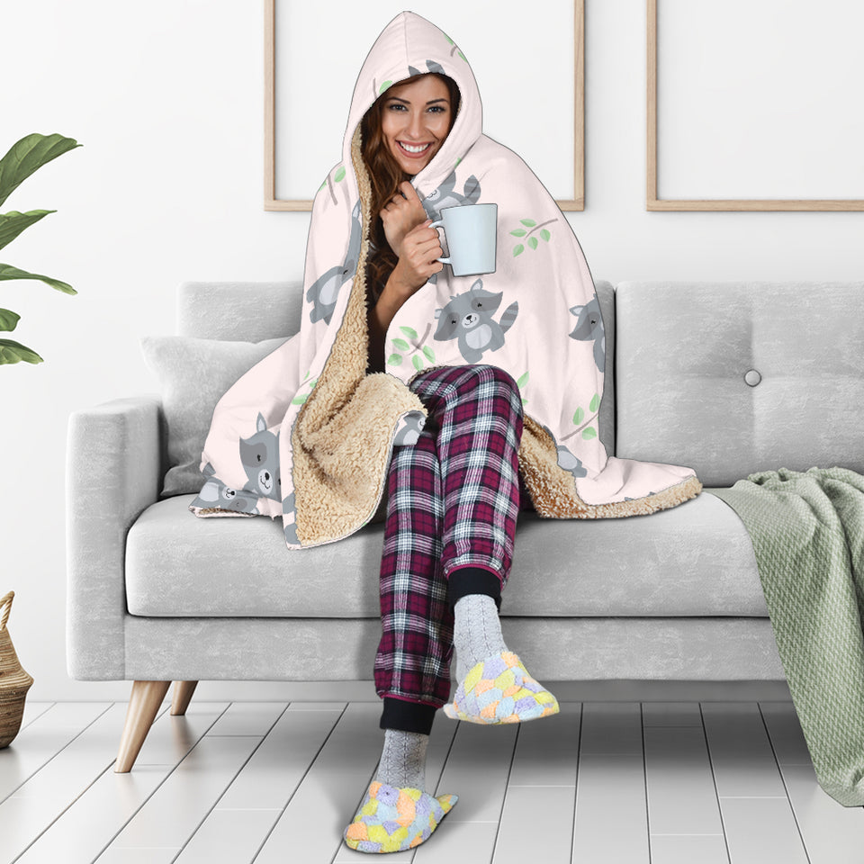 Cute Raccoons Leaves Pattern Hooded Blanket