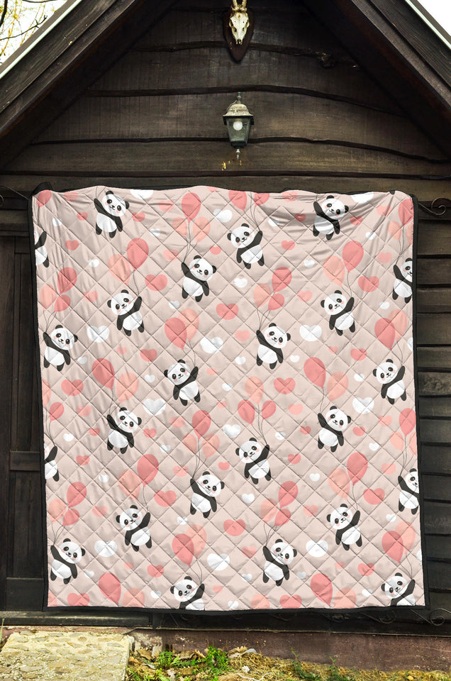 Cute Panda Ballon Heart Pattern Premium Quilt