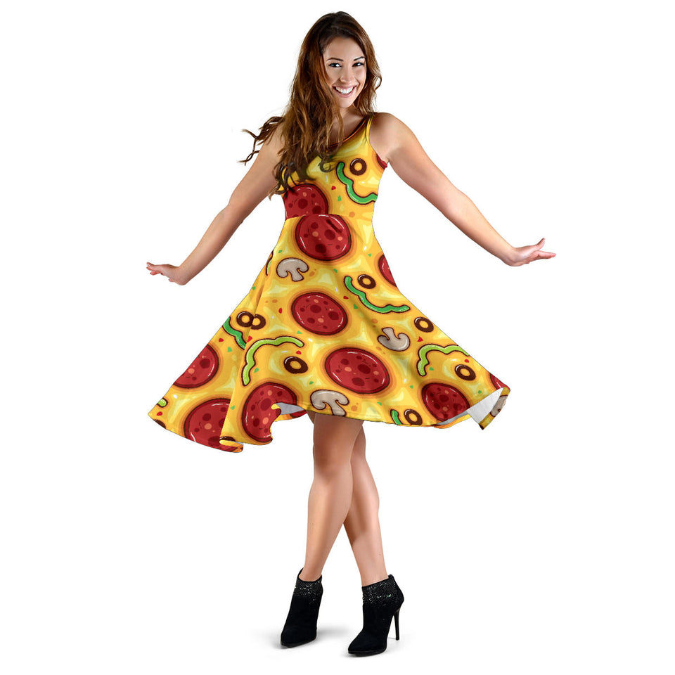 Pizza Texture Pattern Sleeveless Midi Dress