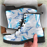 Watercolor Dolphin Pattern Leather Boots