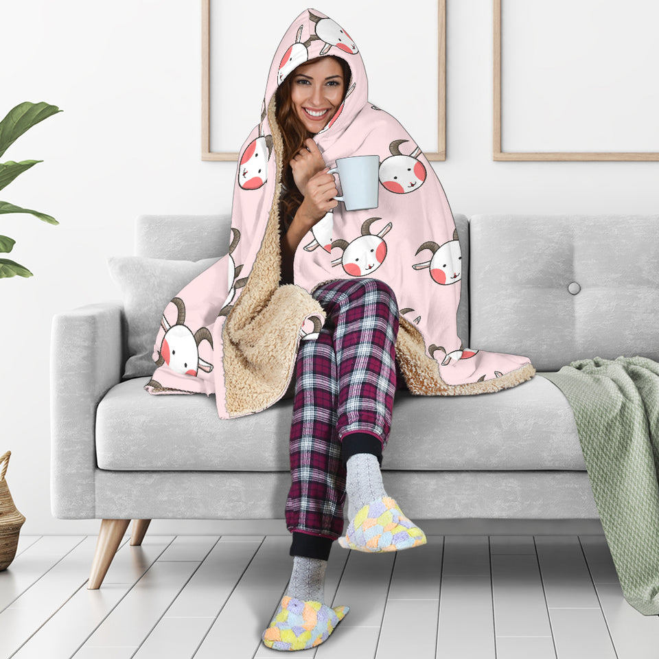 Cute Goat Pattern Hooded Blanket