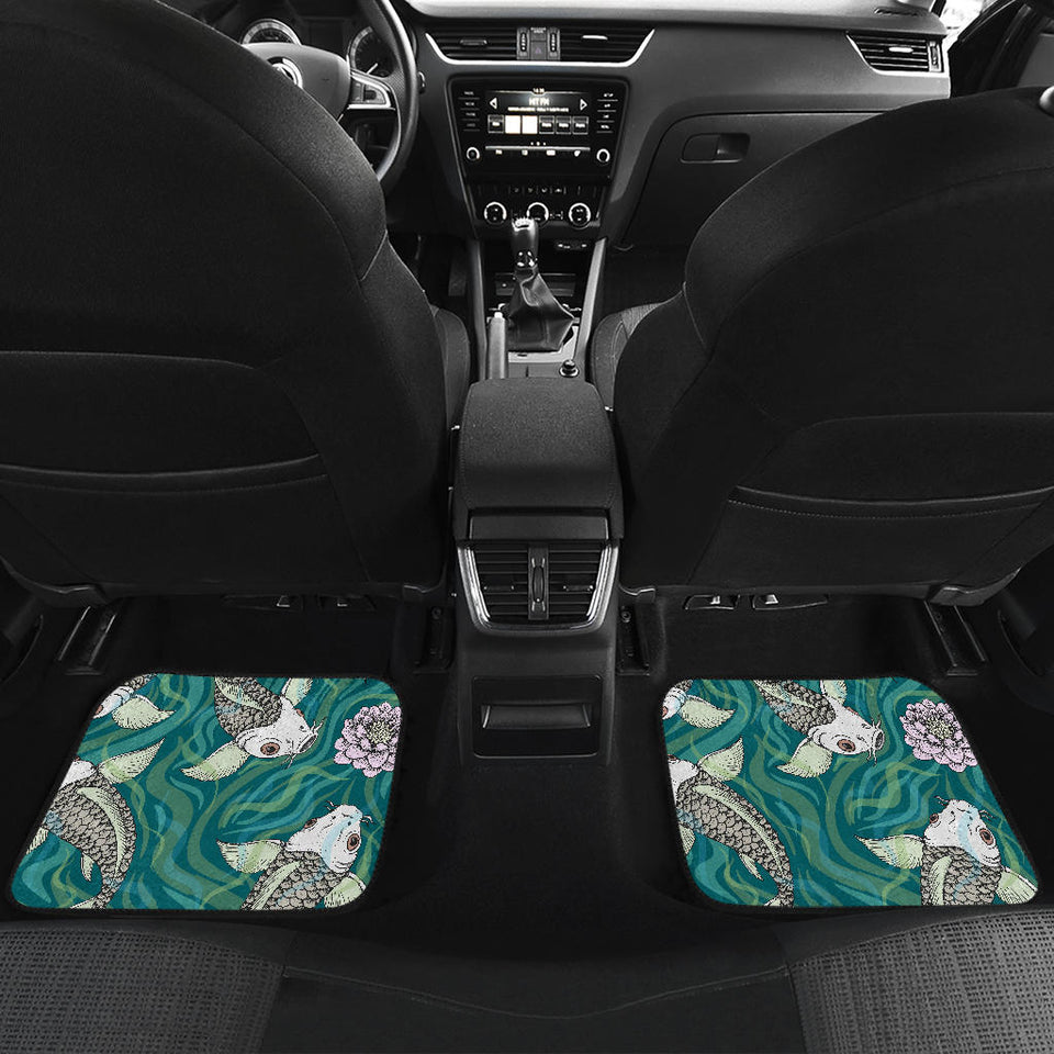 Koi Fish Carp Fish Lotus Pattern Front And Back Car Mats
