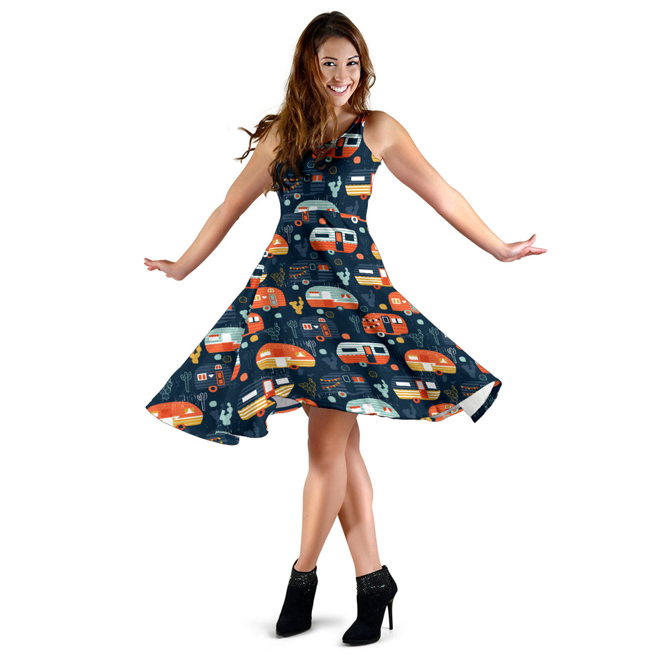 Camper Van Pattern Print Design 05 Sleeveless Midi Dress