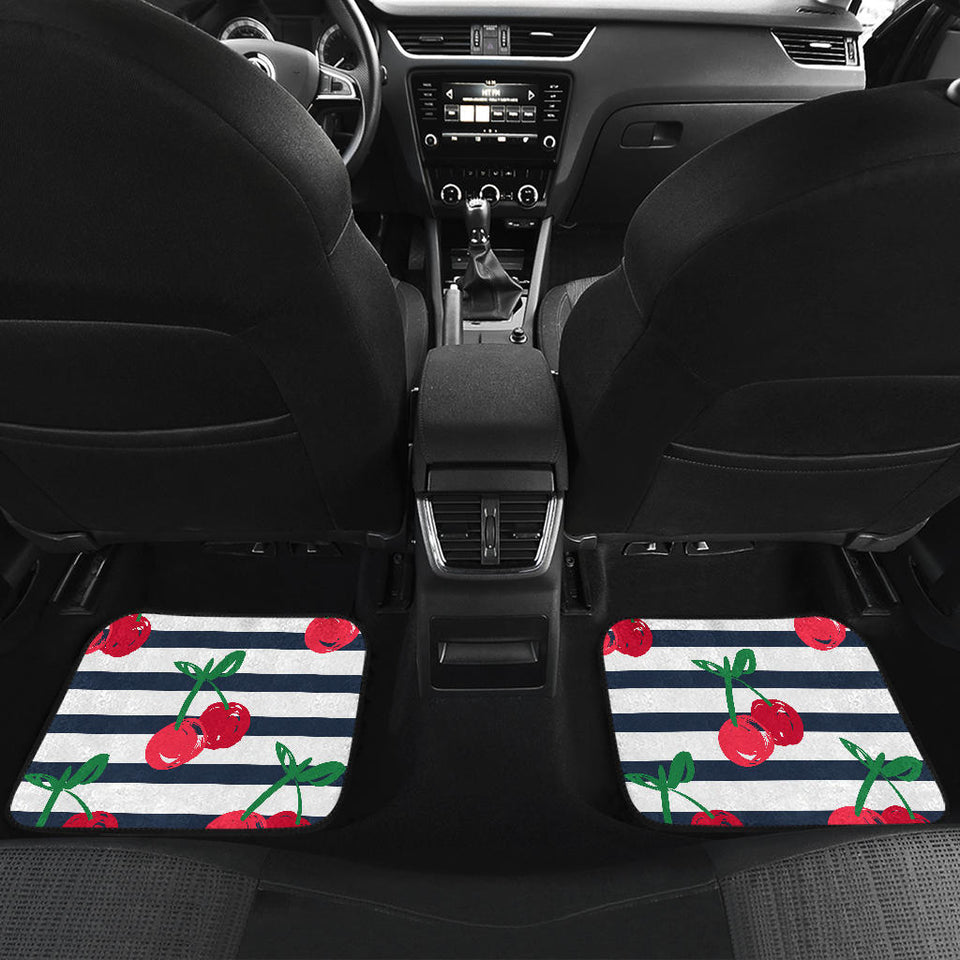Hand Drawn Cherry Pattern Striped Background Front And Back Car Mats