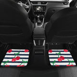Hand Drawn Cherry Pattern Striped Background Front And Back Car Mats