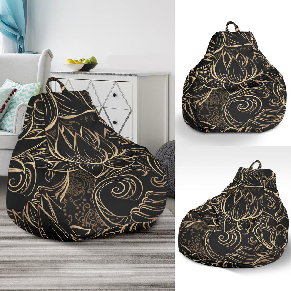 Luxurious Gold Lotus Waterlily Black Background Bean Bag Cover