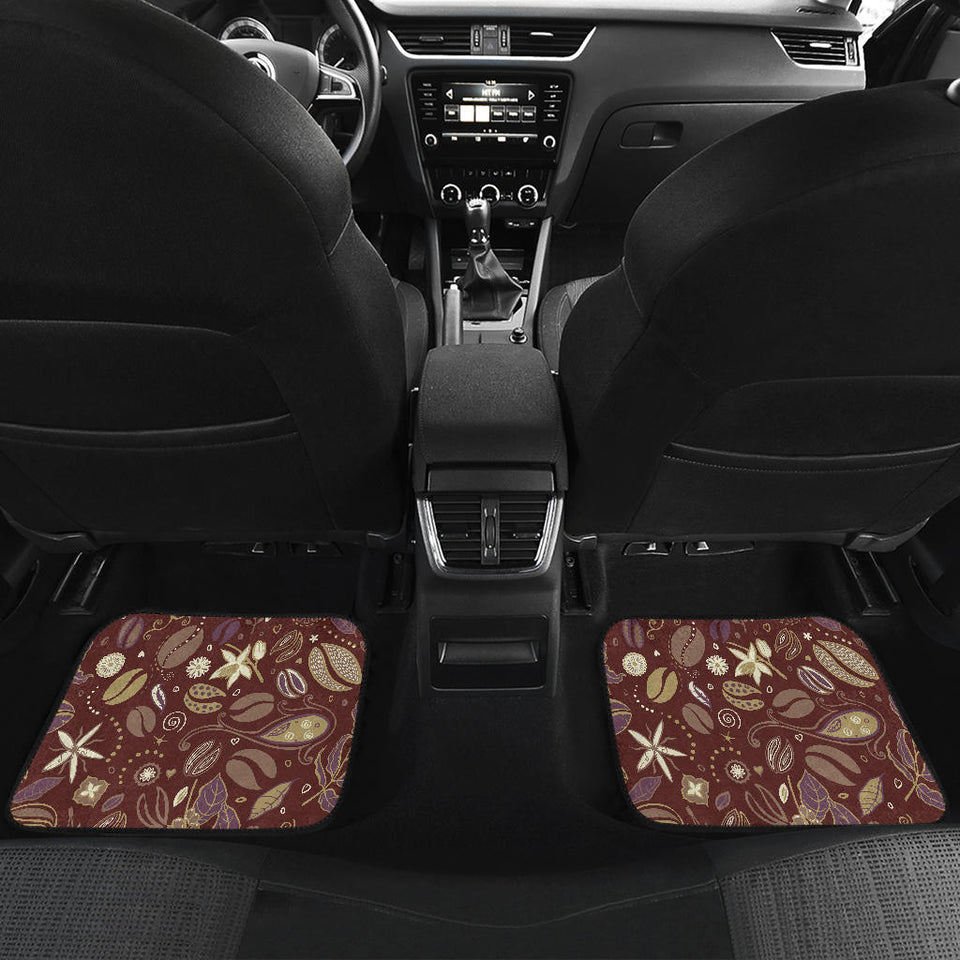 Coffee Bean Flower Pattern Front And Back Car Mats