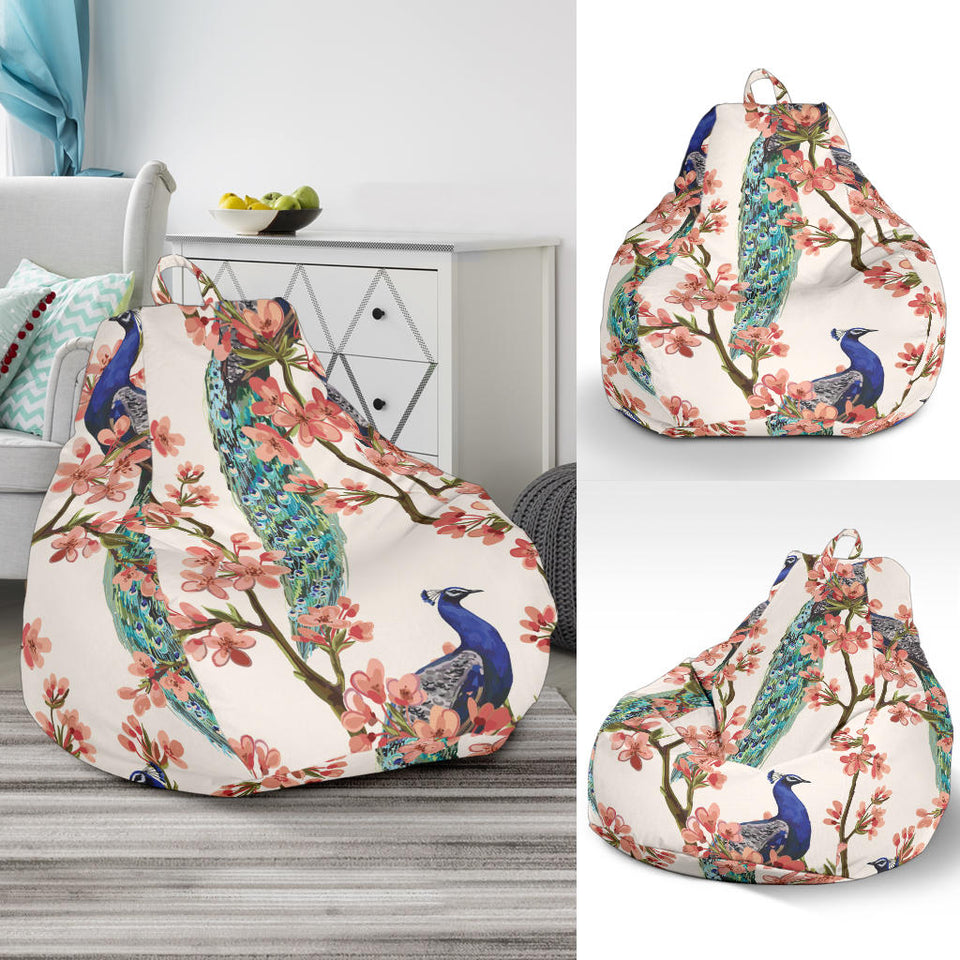 Peacock Tropical Flower Pattern Bean Bag Cover
