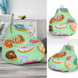 Colorful Donut Pattern Green Background Bean Bag Cover