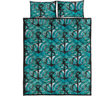 Anchor nautical green background Quilt Bed Set