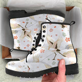 Beautiful Japanese Cranes Pattern Leather Boots