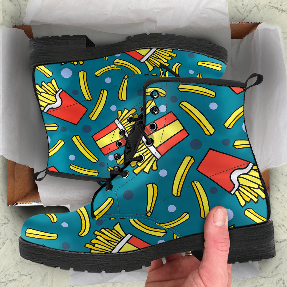 French Fries Red Paper Box Pattern Leather Boots