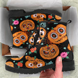Pumpkin Flowers Spiderweb Halloween Theme Leather Boots
