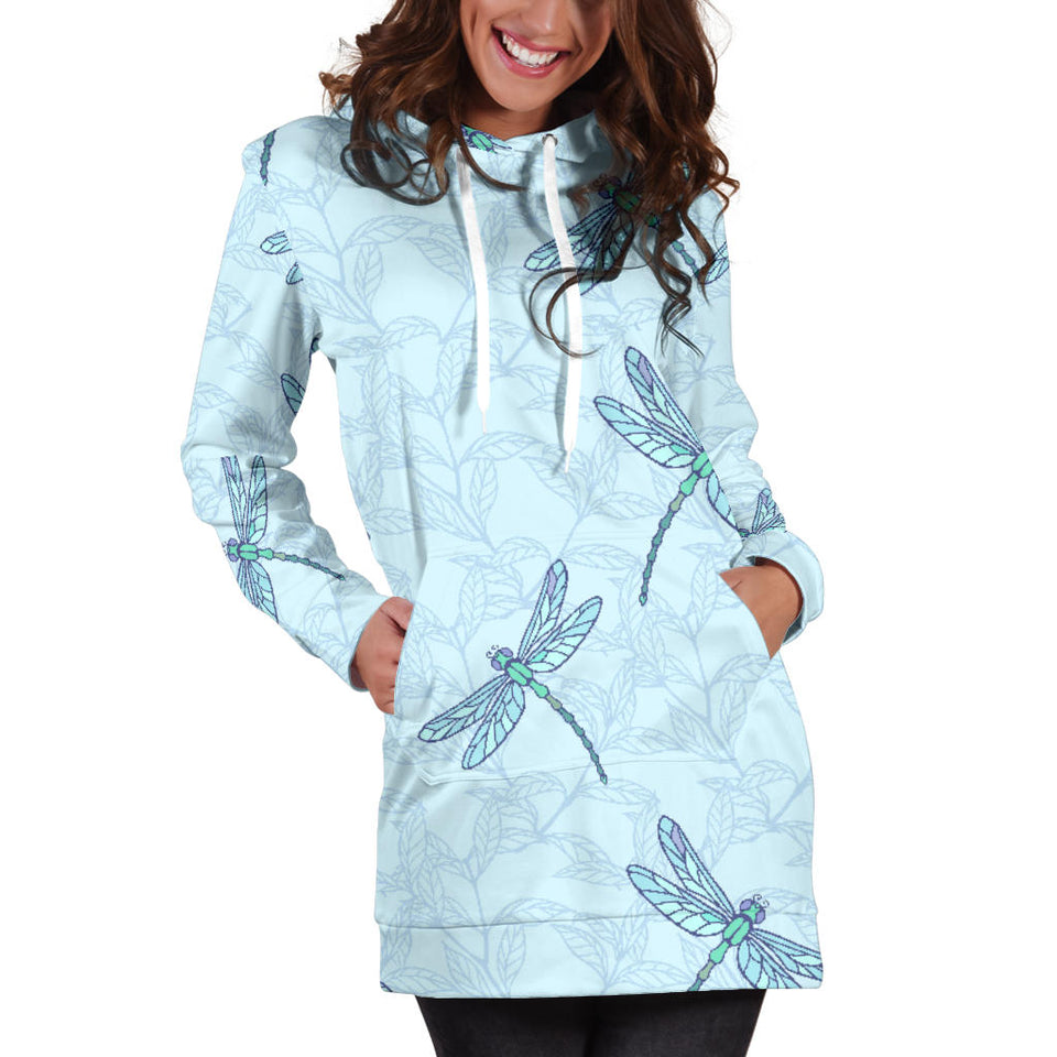 Dragonfly Pattern Blue Background Women'S Hoodie Dress