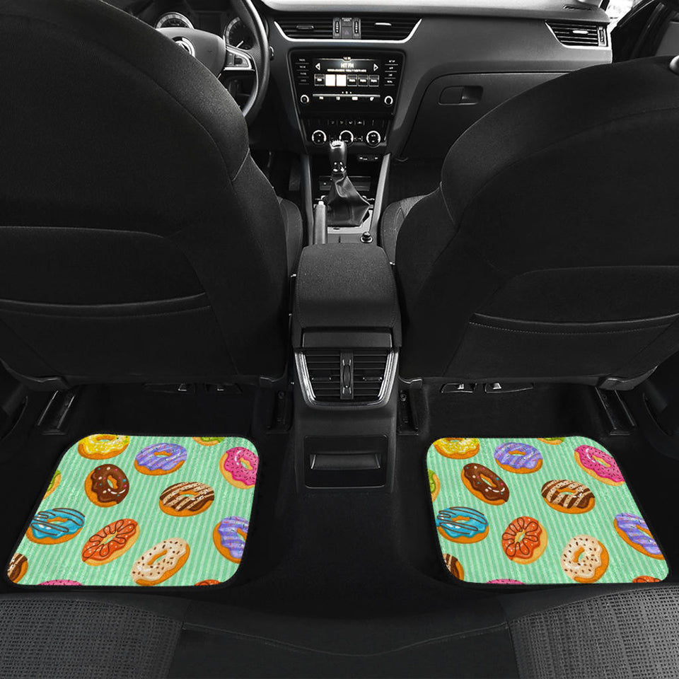 Colorful Donut Pattern Green Background Front And Back Car Mats