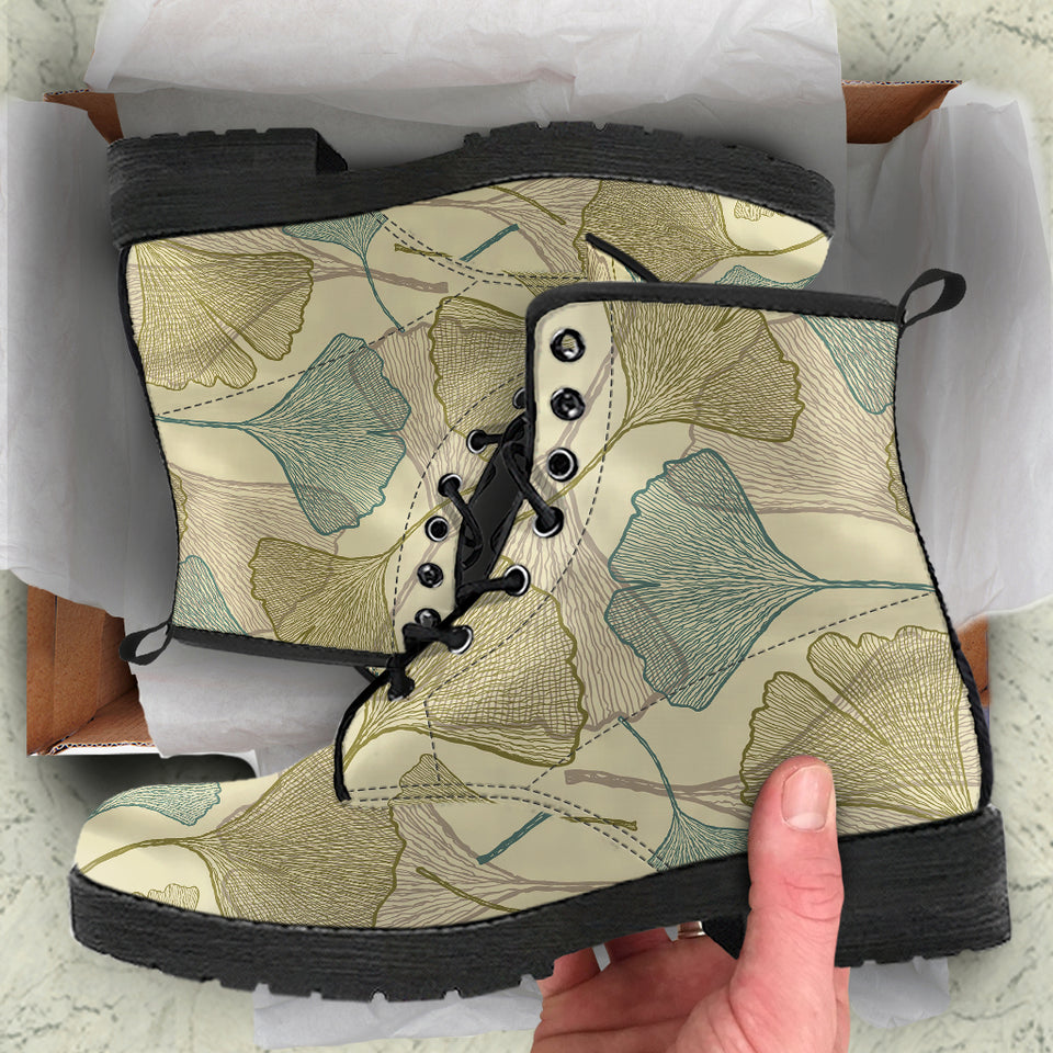 Ginkgo Leaves Design Pattern Leather Boots