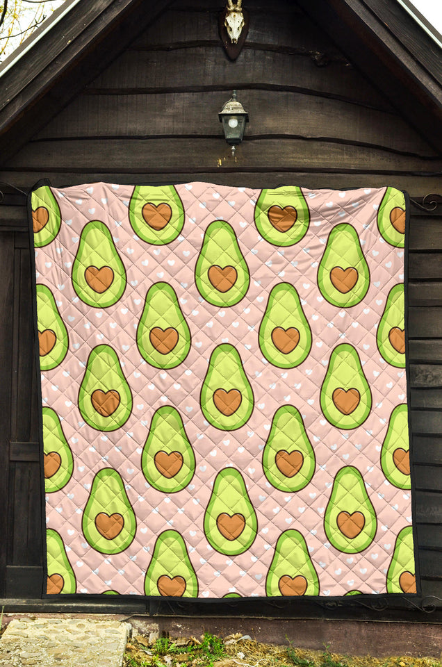 Avocado Heart Pink Background Premium Quilt