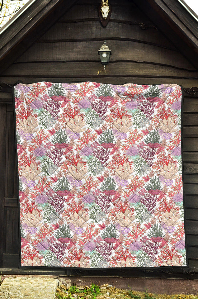 Coral Reef Pattern Print Design 03 Premium Quilt