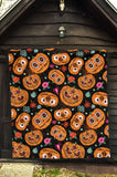 Pumpkin Flowers Spiderweb Halloween Theme Premium Quilt