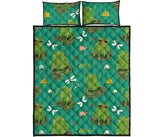 Cute frog dragonfly design pattern Quilt Bed Set