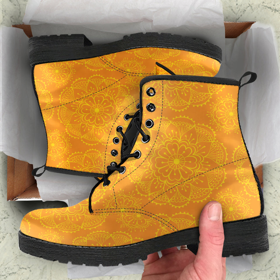 Orange Traditional Indian Element Pattern Leather Boots