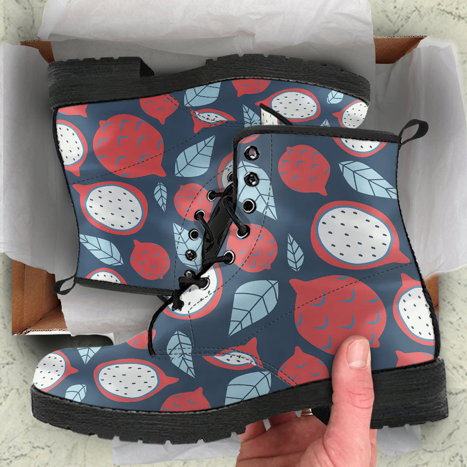 Dragon Fruits Dark Blue Background Leather Boots