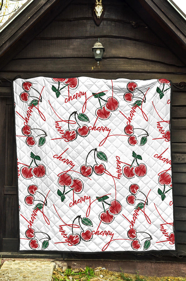 Hand Drawn Cherry Pattern Premium Quilt