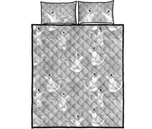 white swan gray background Quilt Bed Set