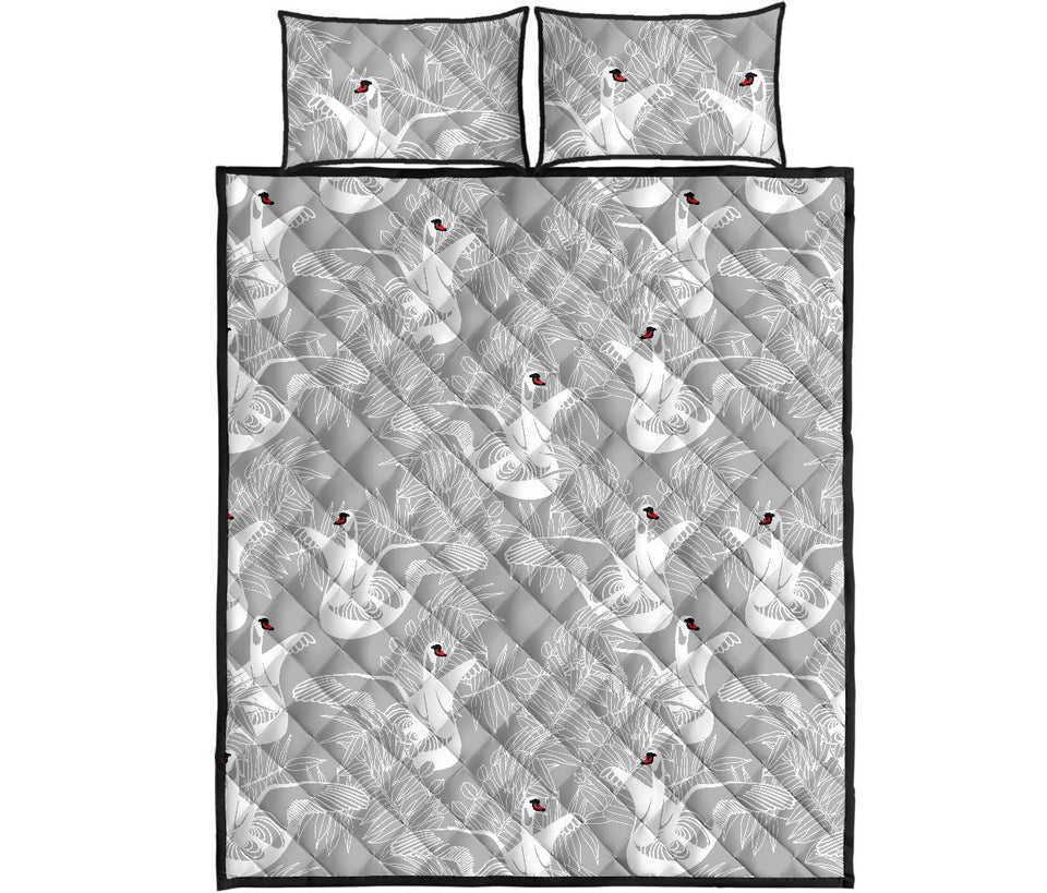 white swan gray background Quilt Bed Set