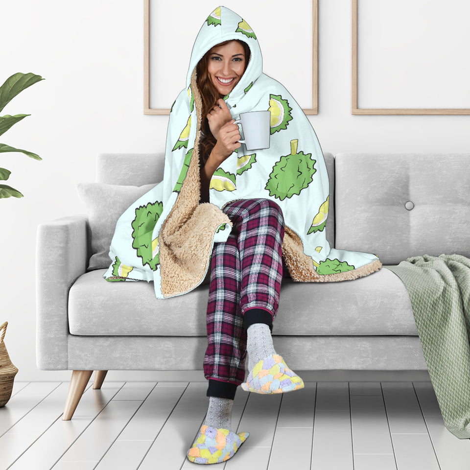 Durian Pattern Blue Background Hooded Blanket